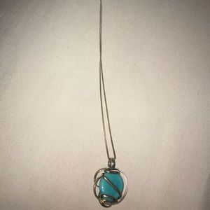 Sterling Silver Necklace, teal pendant